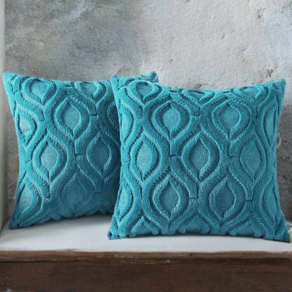 Decorative Pillow Covers Set Boho Teal Soft Accent Couch Cottage Decor 20x20